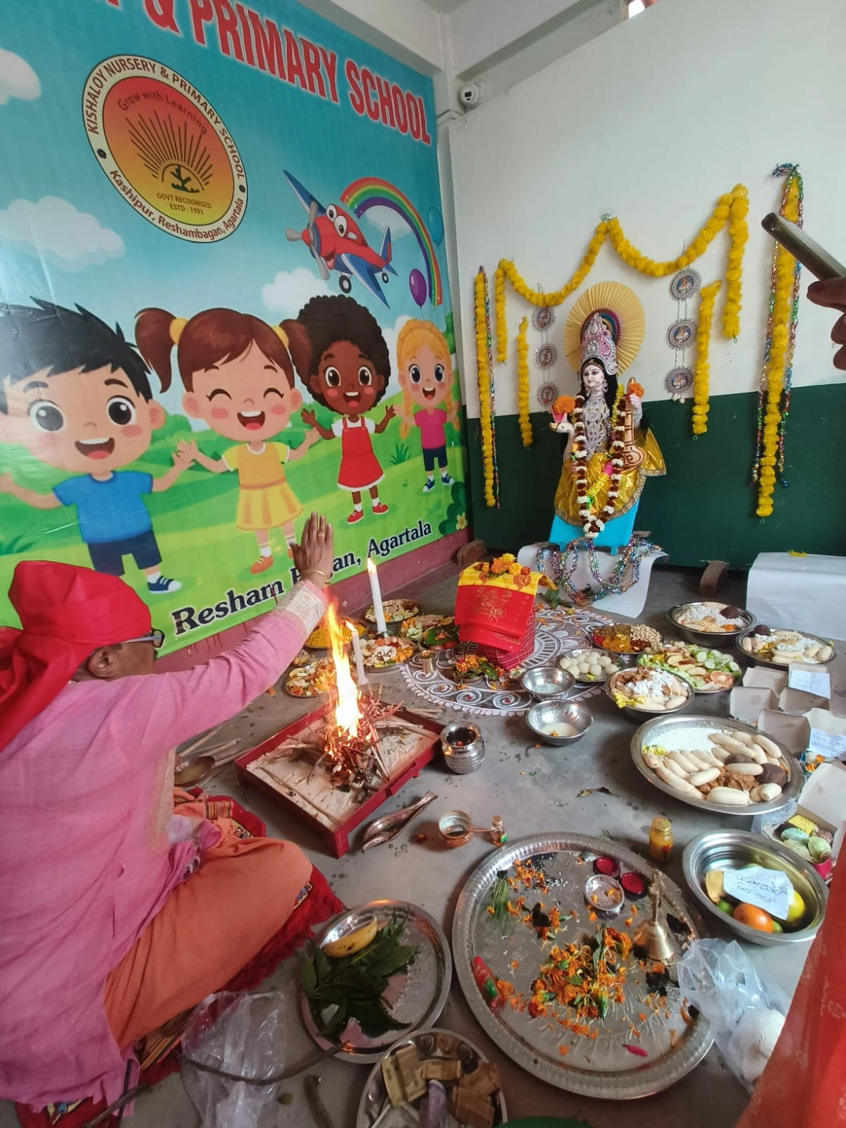 Saraswati Puja celebration at school