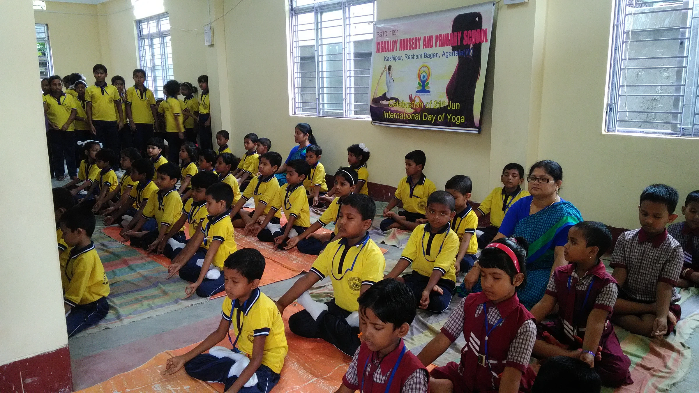 Students participating in yoga