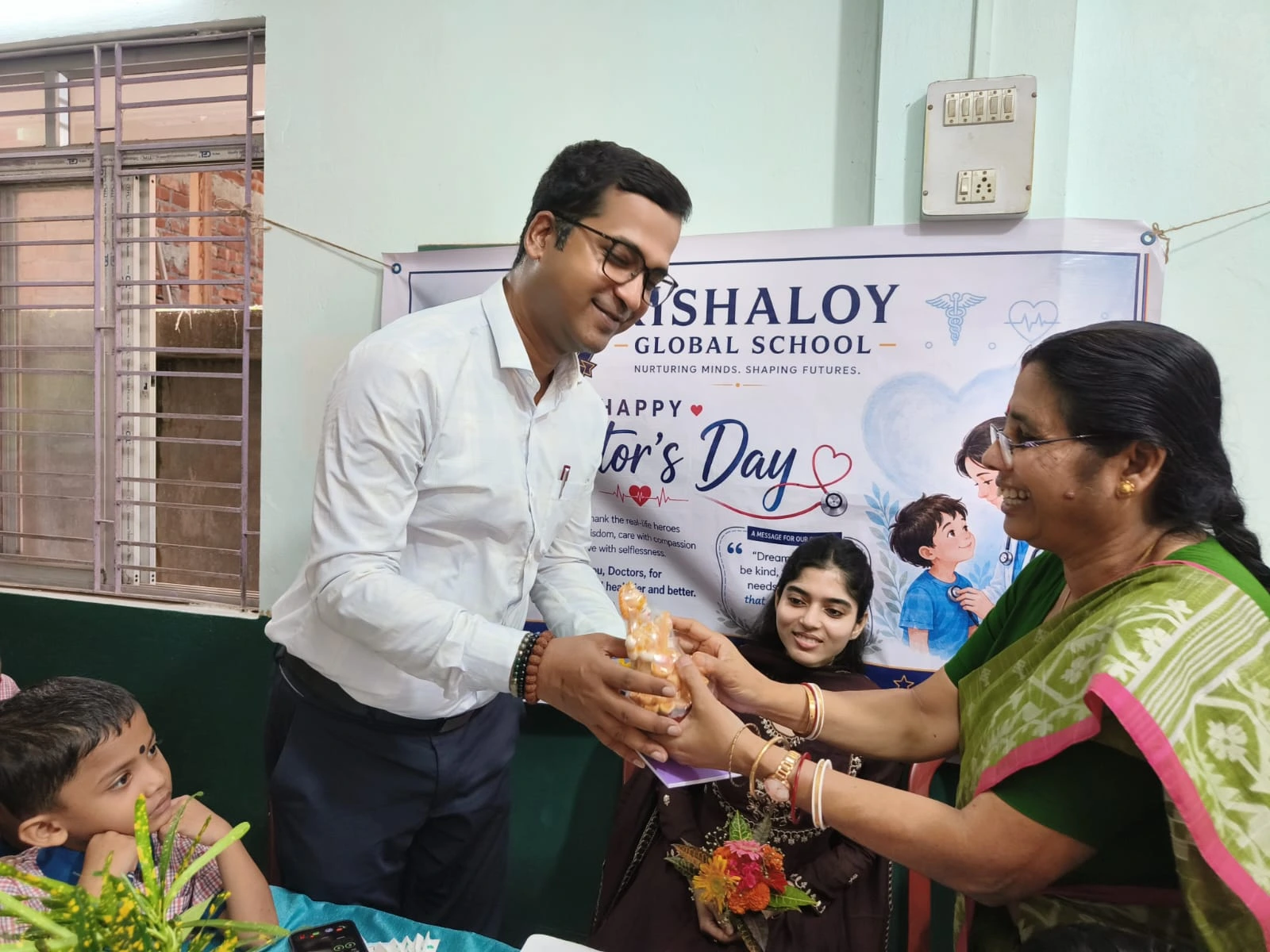 Doctor's Day felicitation moment at Kishaloy Global School